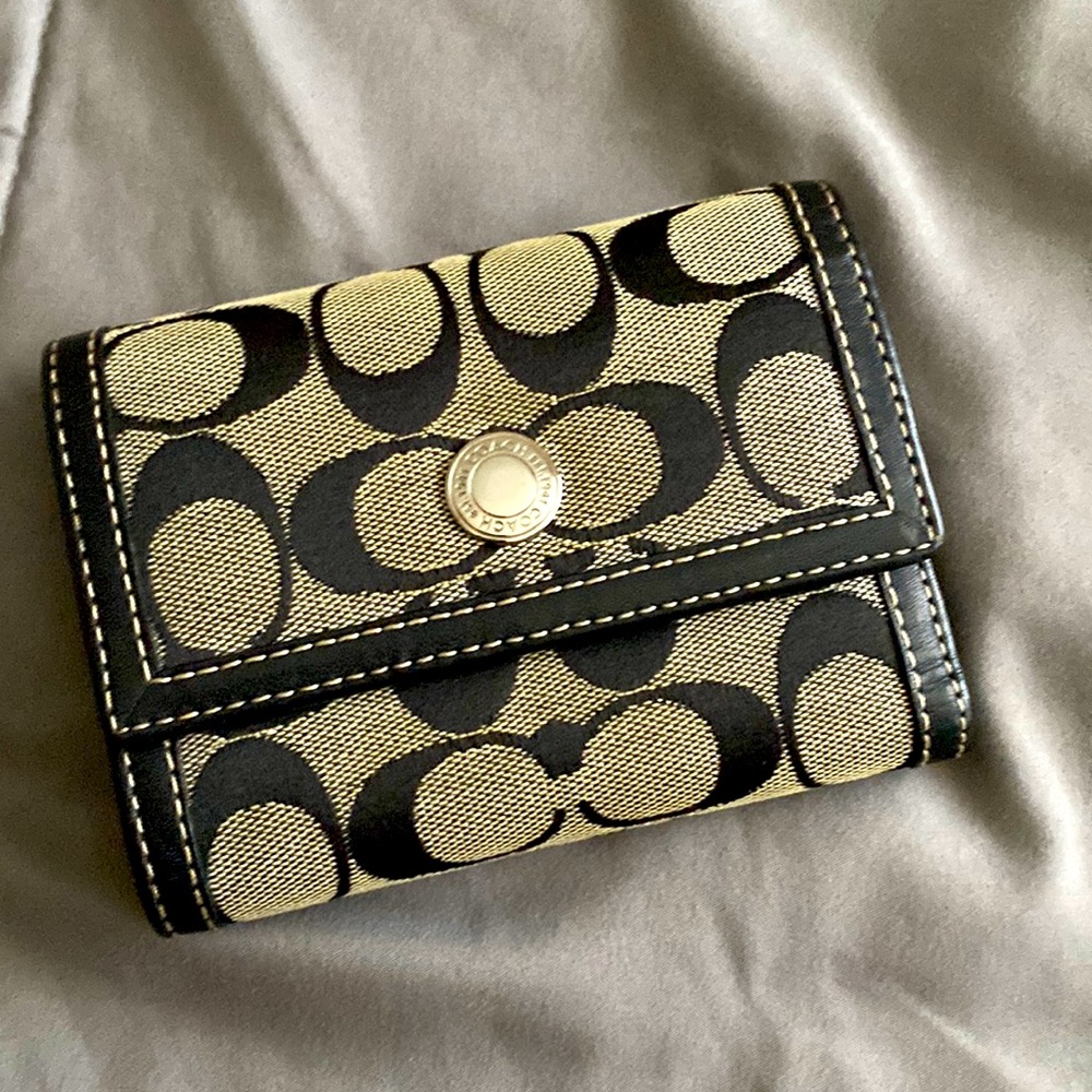 Black and Grey Coach trifold wallet